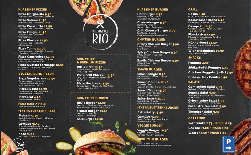 Original-Speisekarte von Pizza & Grill Rio